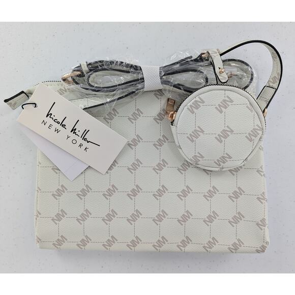 Nicole Miller Cream Crossbody Shoulder Bag With Coin Purse - Picture 2 of 13
